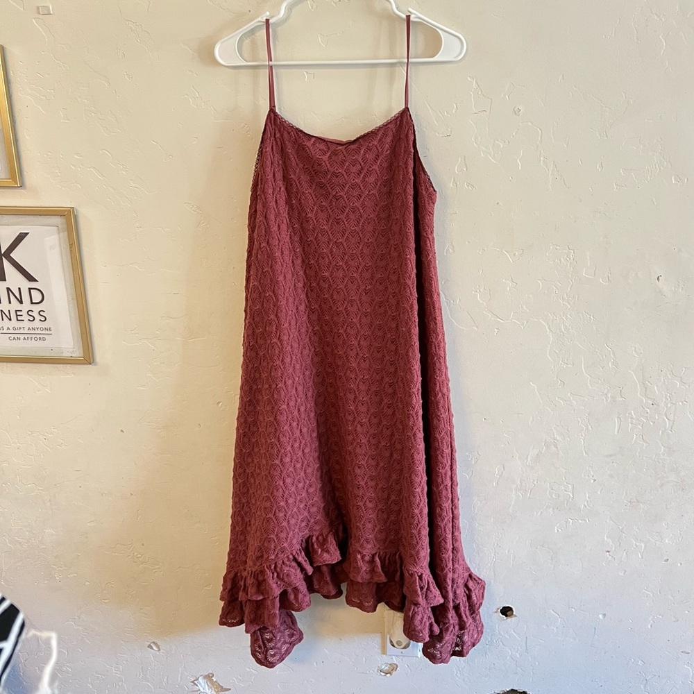 By Anthropologie Rust Woven Ruffled Hem Midi Dress Medium